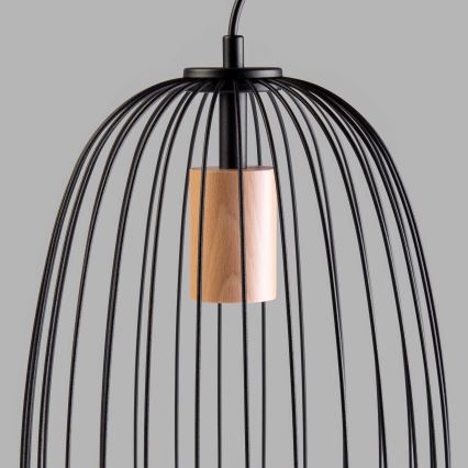 Riippuvalaisin vaijerilla OVELLA 1xE27/15W/230V Ø 25 cm musta/mänty