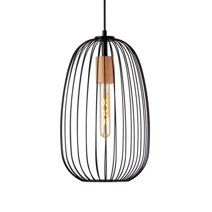 Riippuvalaisin vaijerilla OVELLA 1xE27/15W/230V Ø 25 cm musta/mänty