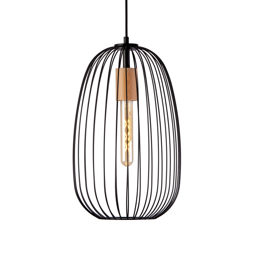 Riippuvalaisin vaijerilla OVELLA 1xE27/15W/230V Ø 25 cm musta/mänty