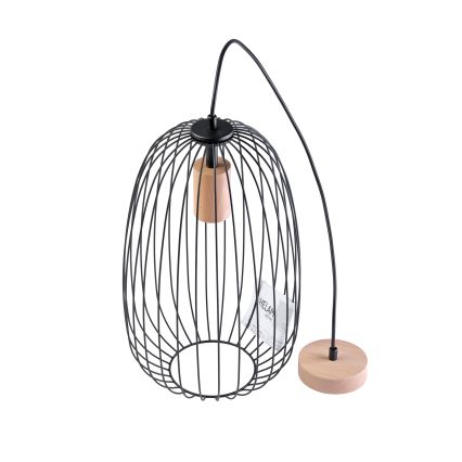 Riippuvalaisin vaijerilla OVELLA 1xE27/15W/230V Ø 25 cm musta/mänty