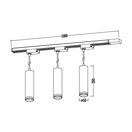 Riippuvalaisin vaijerilla PIPE-kiskojärjestelmään 3xGU10/10W/230V valkoinen