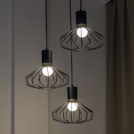 Riippuvalaisin vaijerilla SOLANO 3xE27/15W/230V musta/kulta
