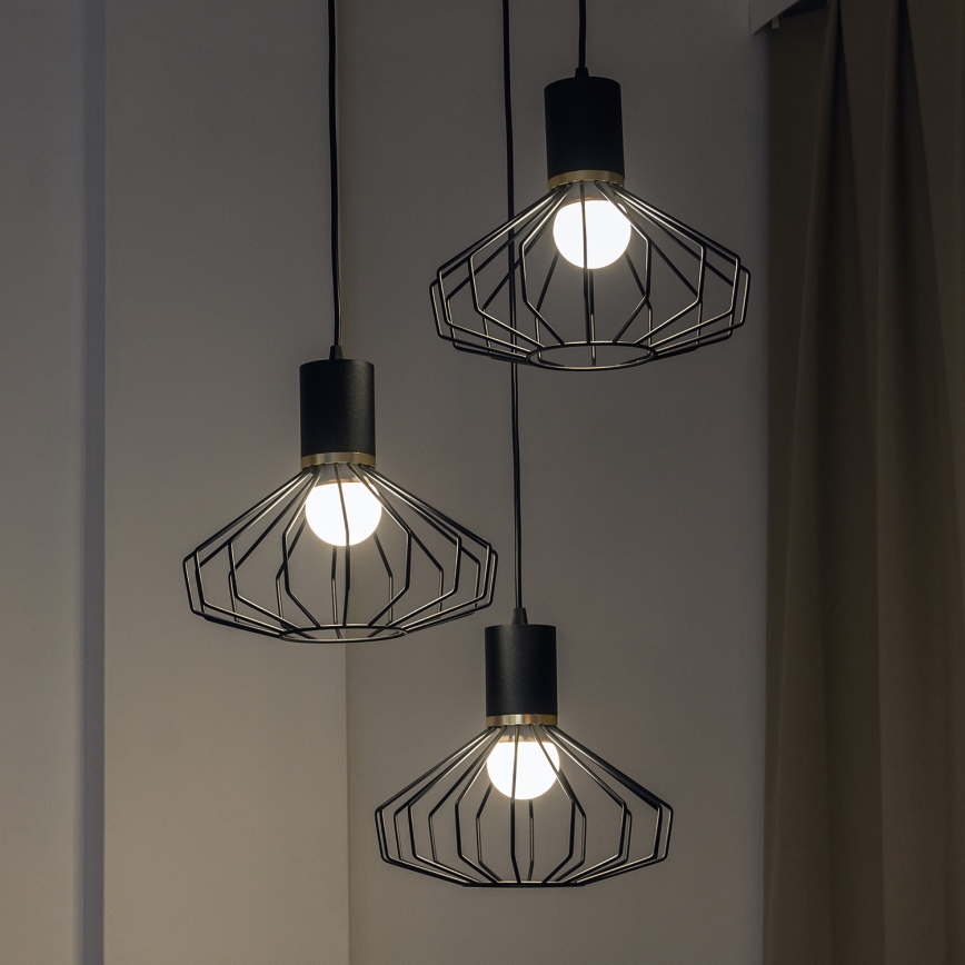 Riippuvalaisin vaijerilla SOLANO 3xE27/15W/230V musta/kulta