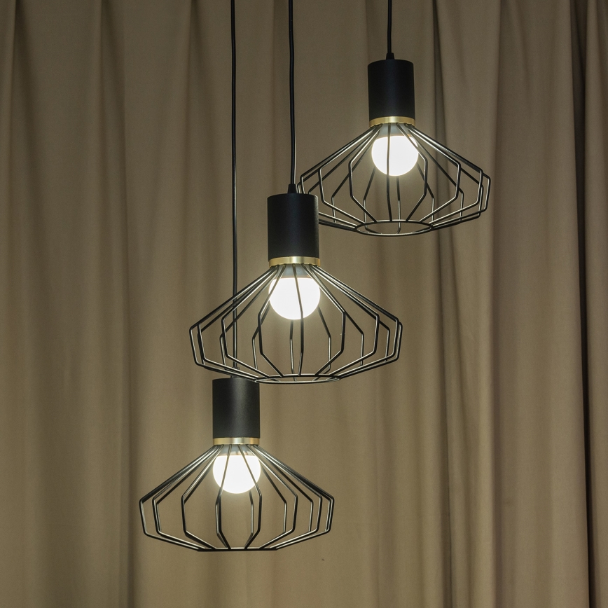 Riippuvalaisin vaijerilla SOLANO 3xE27/15W/230V musta/kulta