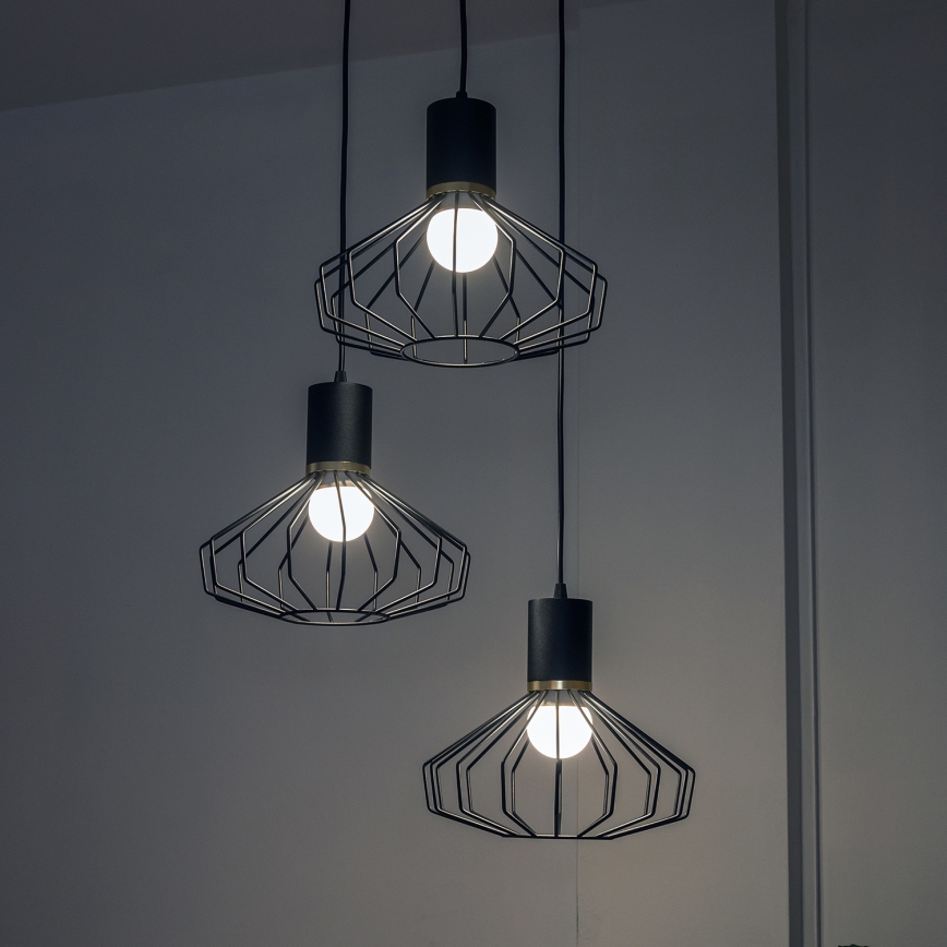 Riippuvalaisin vaijerilla SOLANO 3xE27/15W/230V musta/kulta