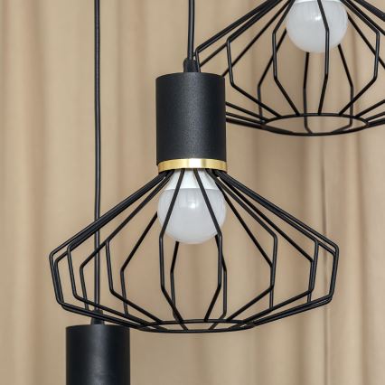 Riippuvalaisin vaijerilla SOLANO 3xE27/15W/230V musta/kulta