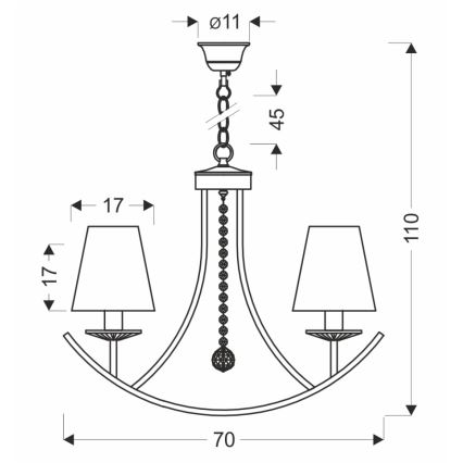 Riippuvalaisin VITORIA ketjulla 4xE14/40W/230V, keltainen/messinki