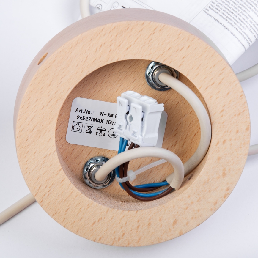 Riippuvalaisin WOODSTOCK 2xE27/15W/230V puu/kermanvärinen