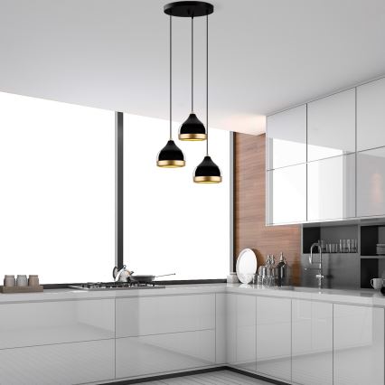 Riippuvalaisin YILDO johdolla 3xE27/40W/230V musta/kultainen