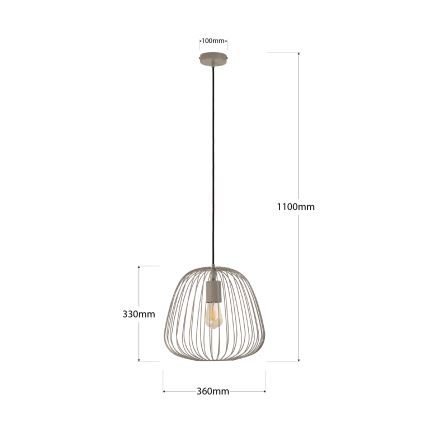 Ripustettava valaisin kaapelilla OVELLA 1xE27/15W/230V, halkaisija 36 cm, beige