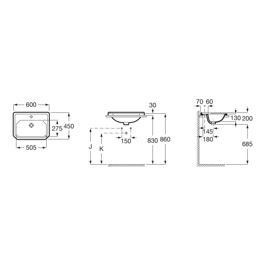 Roca A3270A5000 - Upotettava pesuallas CARMEN 60x45 cm keramiikka/valkoinen
