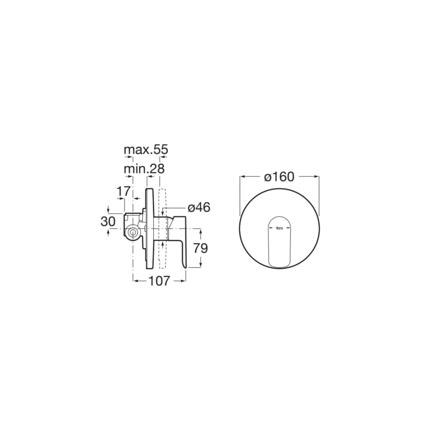 Roca A5A226EC00 - CALA-piilotettuun asennukseen tarkoitettu suihkuhana, kiiltävä kromi