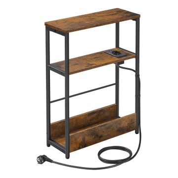 ROD-sivupöytä integroidulla pistorasialla ja USB-porteilla, ruskea/musta