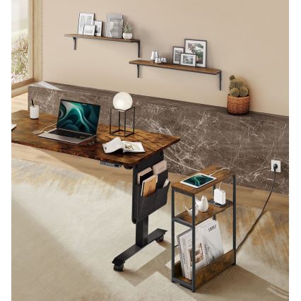 ROD-sivupöytä integroidulla pistorasialla ja USB-porteilla, ruskea/musta