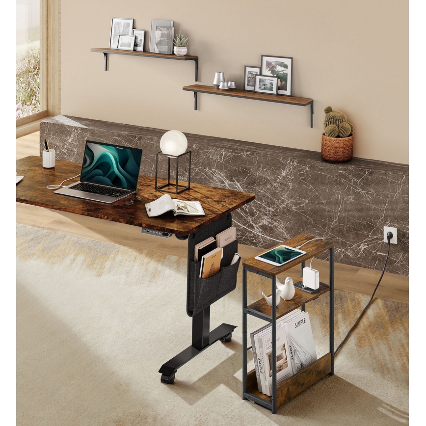 ROD-sivupöytä integroidulla pistorasialla ja USB-porteilla, ruskea/musta