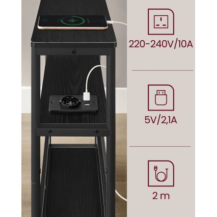 ROD-sivupöytä, jossa on sisäänrakennettu pistorasia ja USB-portit, musta