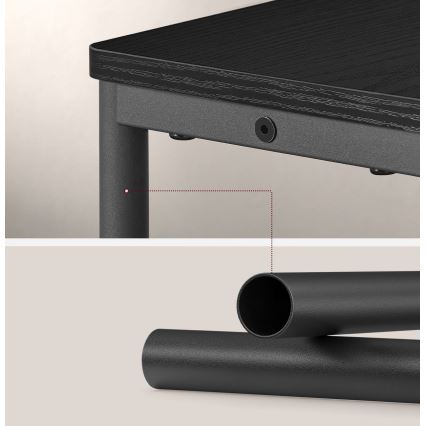 ROD-sivupöytä, jossa on sisäänrakennettu pistorasia ja USB-portit, musta