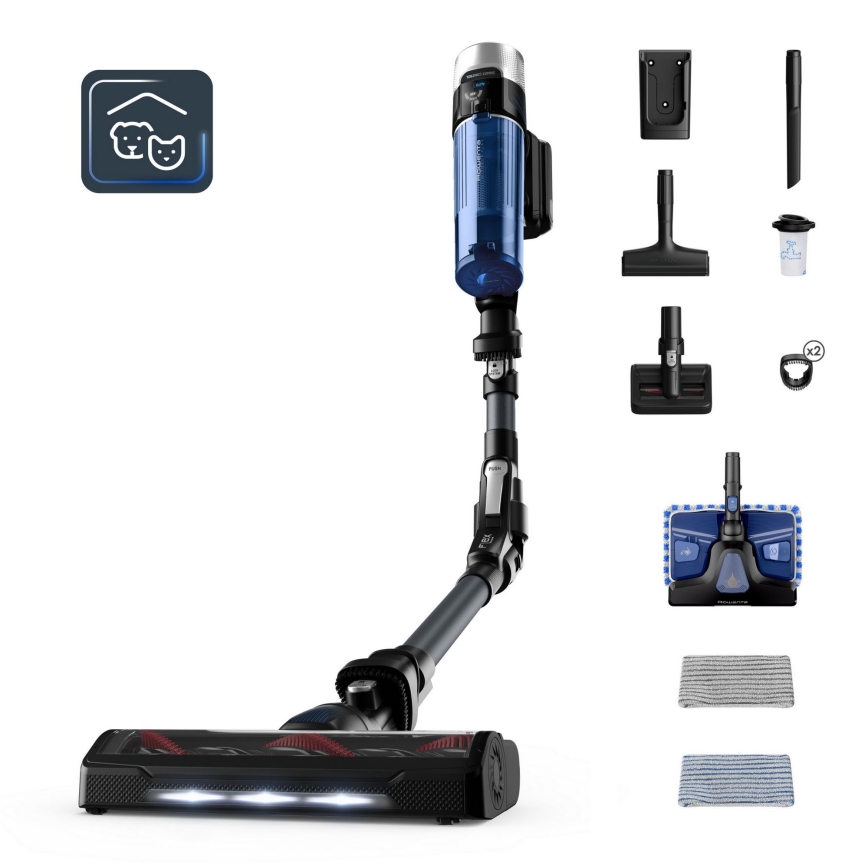 Rowenta - Sauva imuri mopilla X-FORCE FLEX ANIMAL AQUA AUTO 4in1 250W/25,2V 2500 mAh musta/sininen