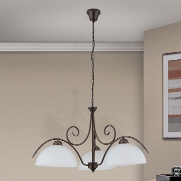 RULA-riippuvalaisin ketjulla 3xE27/40W/230V halkaisija 70 cm valkoinen/pronssi