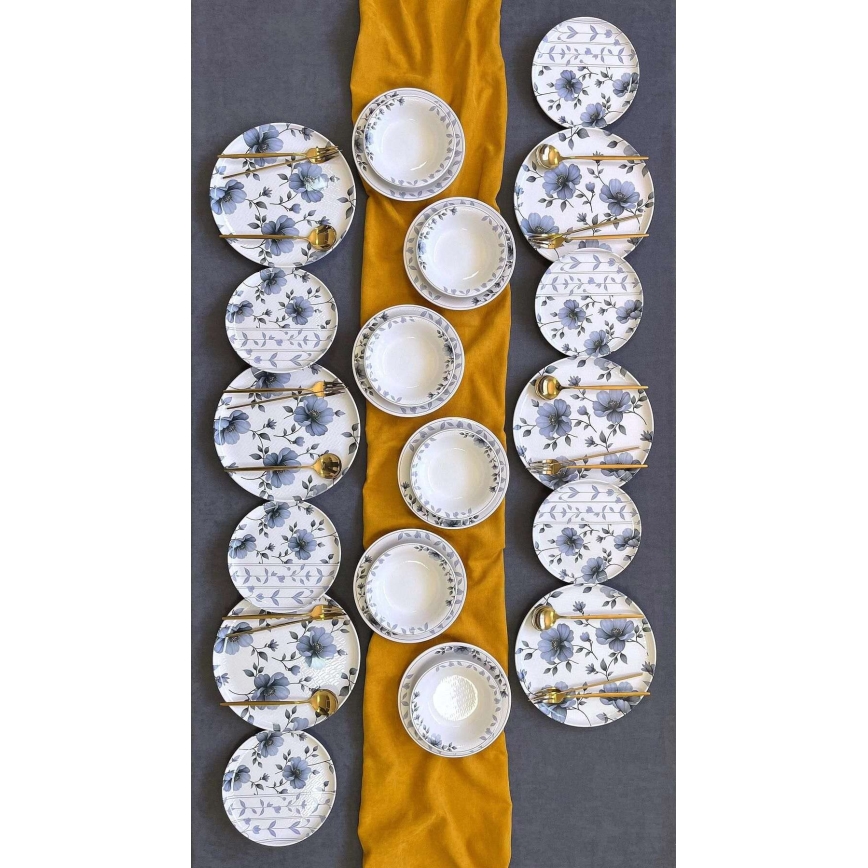 Ruokailusetti 24 kpl valkoinen/sininen/keramiikka