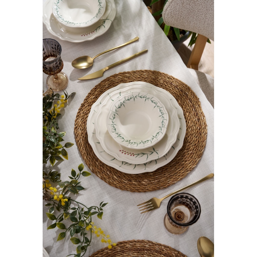 Ruokailusetti 24 kpl valkoinen/vihreä/posliini