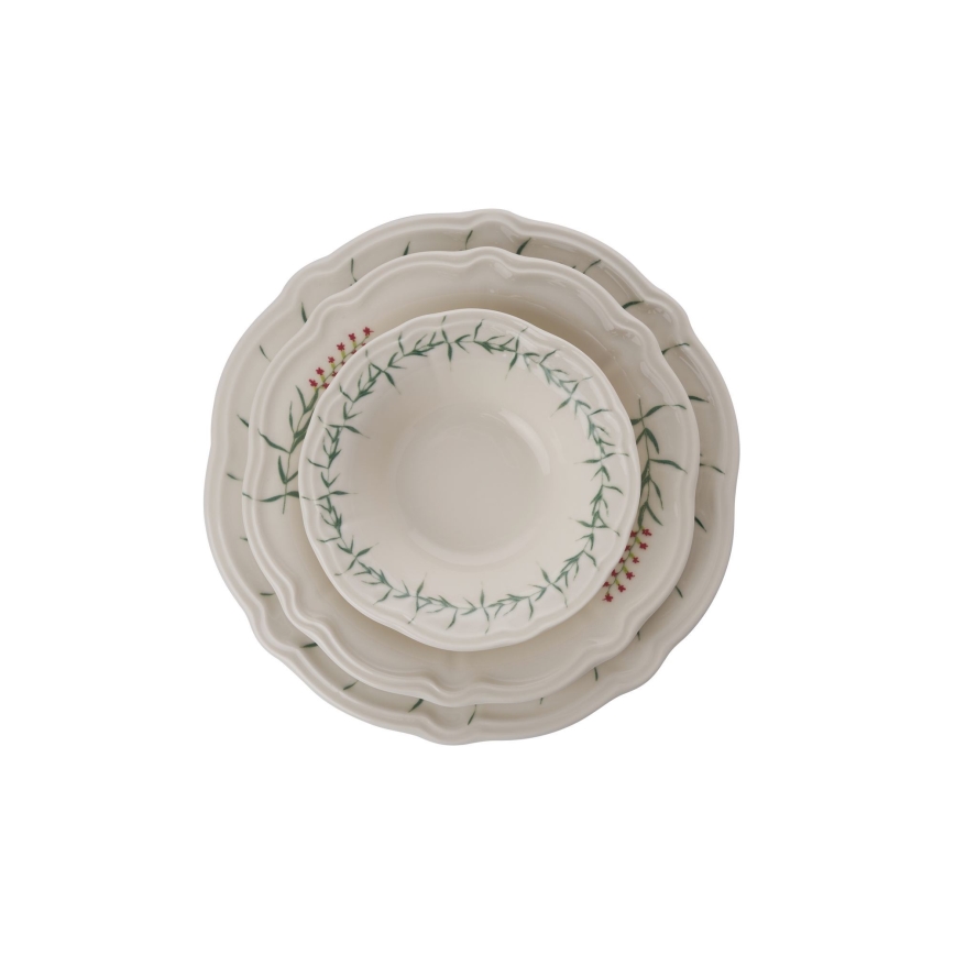 Ruokailusetti 24 kpl valkoinen/vihreä/posliini