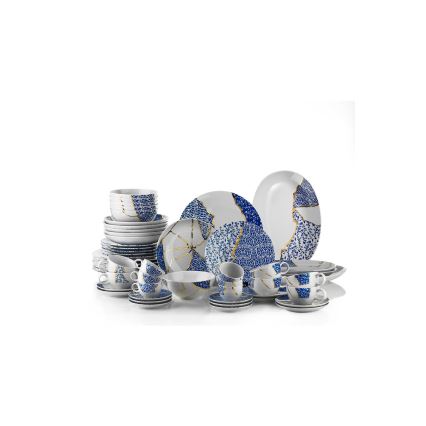 Ruokailusetti 28 kpl valkoinen/kultainen/sininen/posliini