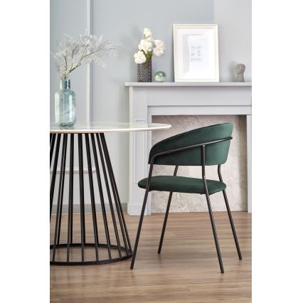 Ruokapöytä SEREIN valkoisen marmorin kuosi/musta