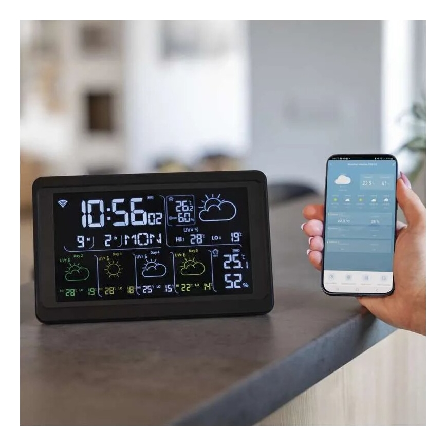 Sääasema LCD-näytöllä GoSmart 230V/3xAAA + 2×AAA Wi-Fi Tuya musta