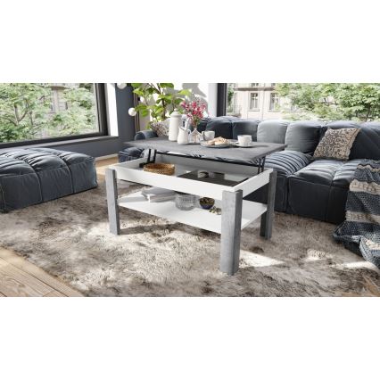 Säädettävä konferenssipöytä nostettavalla kannella ja hyllyllä ADEN harmaa betoni/valkoinen