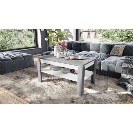 Säädettävä konferenssipöytä nostettavalla kannella ja hyllyllä ADEN harmaa betoni/valkoinen