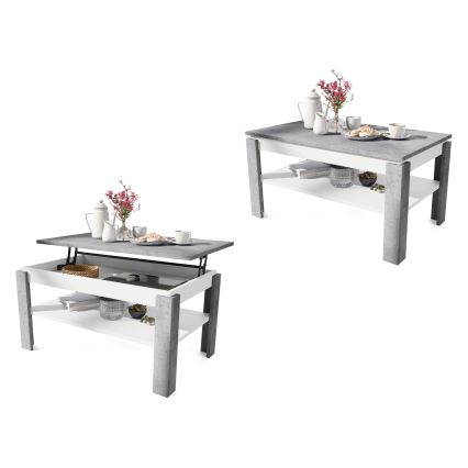 Säädettävä konferenssipöytä nostettavalla kannella ja hyllyllä ADEN harmaa betoni/valkoinen