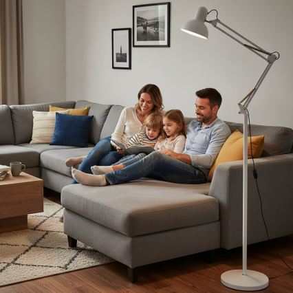 Säädettävä lattiavalaisin AURIQ, 1x E27, 60 W, 230 V, 184 cm, valkoinen