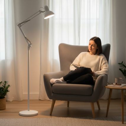 Säädettävä lattiavalaisin AURIQ, 1x E27, 60 W, 230 V, 184 cm, valkoinen