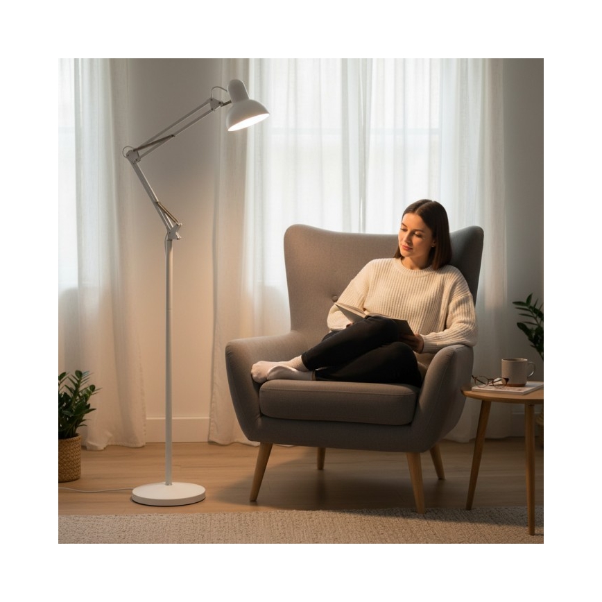 Säädettävä lattiavalaisin AURIQ, 1x E27, 60 W, 230 V, 184 cm, valkoinen