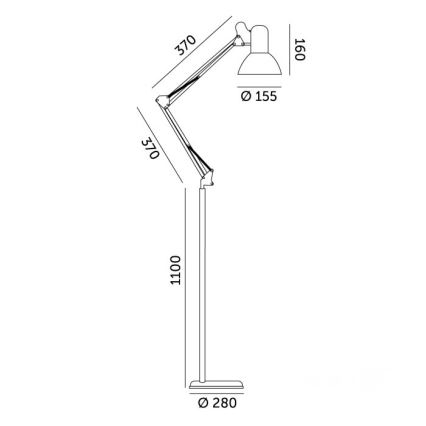 Säädettävä lattiavalaisin AURIQ, 1x E27, 60 W, 230 V, 184 cm, valkoinen