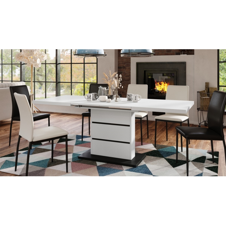 Laajennettava ruokapöytä PAOLO valkoinen/musta