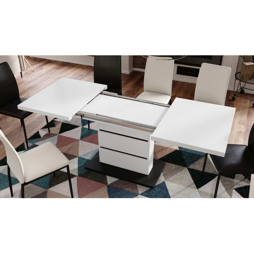 Laajennettava ruokapöytä PAOLO valkoinen/musta