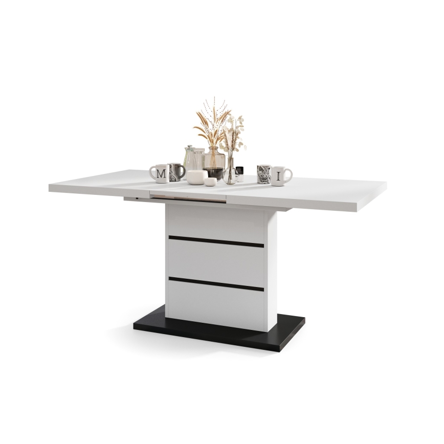 Laajennettava ruokapöytä PAOLO valkoinen/musta
