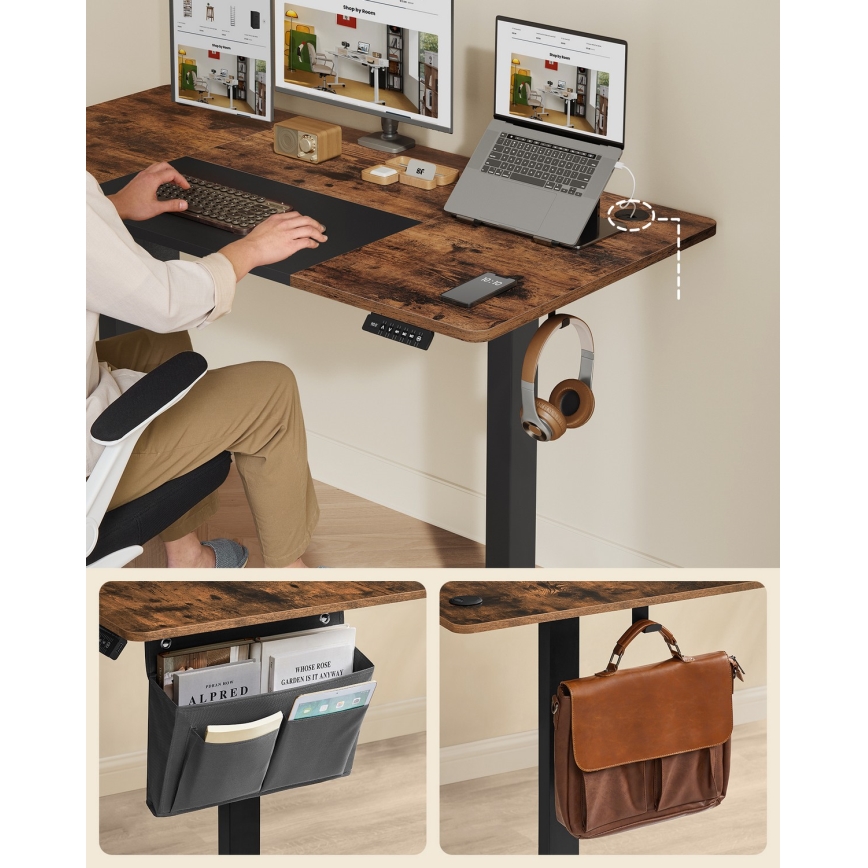 Säädettävä korkeussäädettävä kirjoituspöytä SOLEA-X ruskea/musta