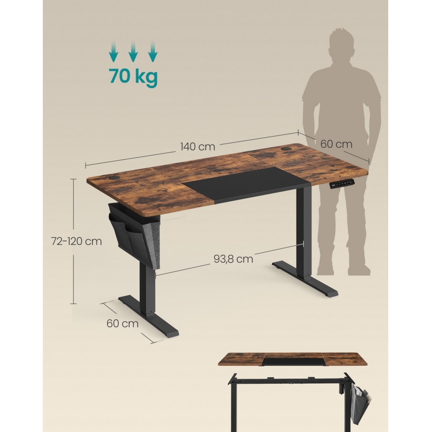 Säädettävä korkeussäädettävä kirjoituspöytä SOLEA-X ruskea/musta