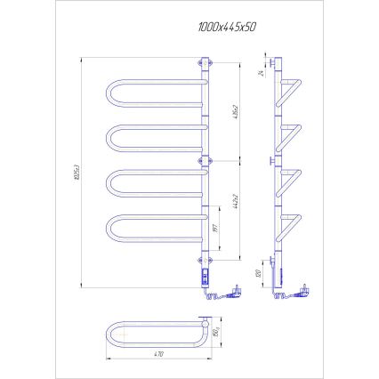 Sähköinen kääntyvä pyyhekuivain ELECTRA 120W/230V 100x44,5 cm ruostumaton teräs/kromi oikeakätinen