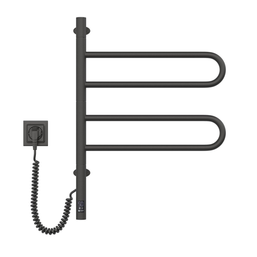 Sähköinen kääntyvä pyyhekuivain termostaatilla FOUETTE 60 W 65 x 49 cm musta