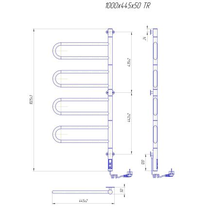Sähköinen kääntyvä pyyhekuivain TRISTAR 105W/230V 100x44,5cm IP44 ruostumaton teräs/kiiltävä kromi