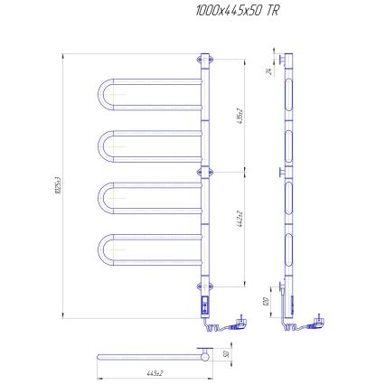 Sähköinen kääntyvä pyyhekuivain TRISTAR 105W/230V 100x44,5 cm IP44 ruostumaton teräs/musta