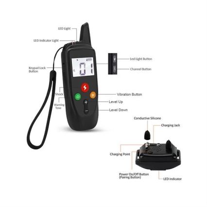 Sähköinen koiran koulutuspanta 52cm 500m 3,7V 300 mAh IP67