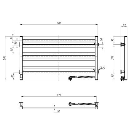 Sähköinen pyyhekuivain termostaatilla AVANGARD 181W 50x90 cm valkoinen, oikeanpuoleinen