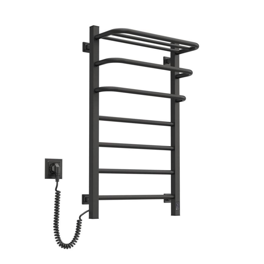 Sähköinen pyyhekuivain termostaatilla FORTIS 155 W, 80 x 48 cm, musta, vasenkätinen