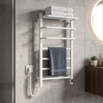 Sähköinen pyyhekuivain termostaatilla FORTIS 155W 80x48 cm valkoinen vasen