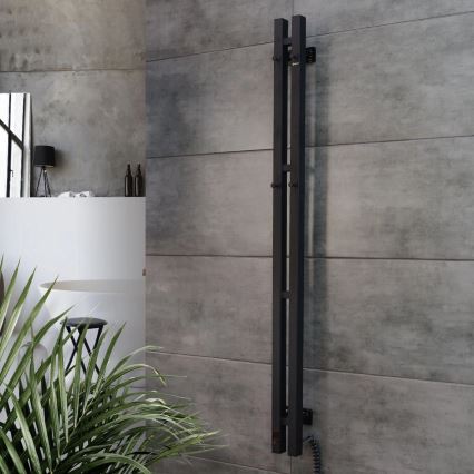 Sähköinen pyyhekuivain termostaatilla SILOUETTE 70W 120x9 cm musta oikeanpuoleinen